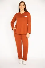 Kadın Camel V Yakallı Bluz Pantolon Takım 65N34658