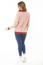 Kadın Büyük Beden Kuşgözü Bağcık Ve Süs Düğme Detaylı Kanguru Cepli Dik Yaka Sweatshirt 65N37122