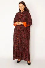 Kadın Oranj Ön Boy Düğmeli Rahat Kesim Uzun Elbise 65N34320