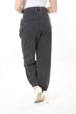 Kadın Büyük Beden Füme Kargo Cepli Paçası Lastik Detaylı Kot Pantolon 65N38028