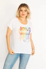 Kadın Beyaz Ön Baskılı Kolları Ribanalı Bluz 65N34715