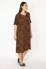 Kadın Leo Dantel Detaylı V Yakalı Leopar Desenli Elbise 65N29933