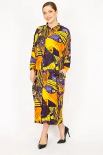 Kadın Fujya Büyük Beden Dokuma Viskon Kumaş Ön Boy Düğmeli Elbise