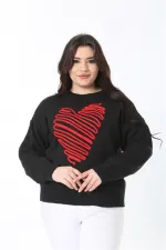 Kadın Büyük Beden Siyah Suzine Nakışlı Triko Kazak 65N38862