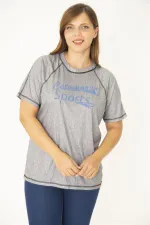 Kadın Büyük Beden Gri Reglan Kol Reçme Dikişli Spor Bluz 65N36951