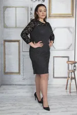 Kadın Antrasit Roba Ve Kolları Dantel Elbise 65N23654