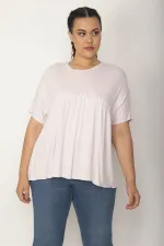 Kadın Pembe Göğüs Büzgü Detaylı Düşük Kollu Viskon Bluz 65N27247