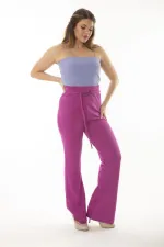 Kadın Büyük Beden Fujya Beli Lastik Ve Metal Tokalı Bağcık Detaylı Geniş Paça Pantolon 65N36998