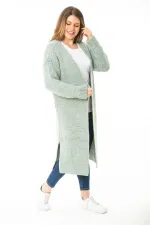 Kadın Büyük Beden Yeşil Yırtmaçlı Kalın Triko Uzun Hırka 65N37140