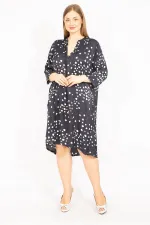 Kadın Lacivert V Yakalı Javanez Elbise 65N35527