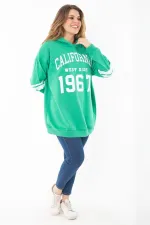 Kadın Büyük Beden Haki İçi Şardonlu Üç İplik Kapşonlu Sweatshirt 65N37290