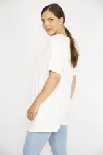 Kadın Kemik Büyük Beden Bisiklet Yakalı Kısa Kollu Bluz