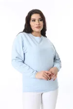 Women's Plus Size Blue Flock Sleeved Sweatshirt 65N38689
