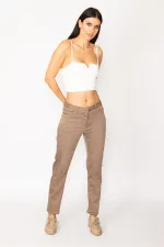 PANTALON FEMME EN LYCRA À 5 POCHES EN VISON