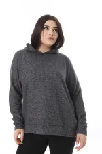 Kadın Büyük Beden Antrasit Yün Viskon Kumaş Kapşonlu Sweatshirt 65N38520