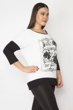Kadın Beyaz Önü Baskı Ve Taş Detaylı İki Renkli Tunik 65N29337
