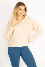 Women's Beige Hooded Side Slit Lycra Sweatshirt 65N34750