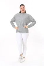 Kadın Büyük Beden Bebe Mavisi Yün Viskon Kumaş Yarasa Kollu Bluz 65N37703