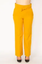 Kadın Hardal Beli Kuşak Bağlamalı Yan Gizli Fermuarlı Pantolon 65N33793