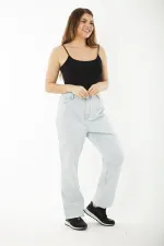 Kadın Büyük Beden Mavi Yıkama Efektli Yüksek Bel Kot Pantolon 65N37246