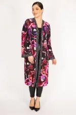 Manteau long non doublé à pois colorés pour femme grande taille