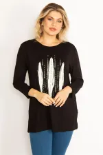 Kadın Siyah Taş Ve Baskı Detaylı Bluz 65N34713