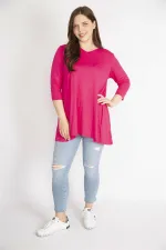 Kadın Fujya Büyük Beden V Yakalı Kapri Kol Tunik