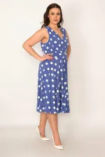 KADIN MAVİ ANVELOP YAKALI PUAN DESENLİ ELBİSE