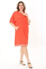 Kadın Büyük Beden Nar Ön Fermuarlı Ribana Detaylı Aerobin Kumaş Elbise 65N37880