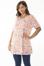 Kadın Büyük Beden Renkli Bisiklet Yakalı Desenli Uzun Bluz 65N36924