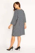 Kadın Lacivert Çizgi Kombinli Kuplu Elbise 65N34789