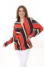 Kadın Büyük Beden Bej Dokuma Viskon Kumaş Kapalı Anvelop Bluz 65N37614