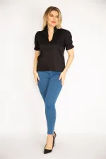 Kadın Beyaz Yaka Ve Kol Ağzı Fırfır Detaylı Poplin Bluz 65N35174