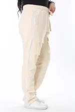 Kadın Büyük Beden Bej Cep Ve Yan Paça Çıtçıt Düğme Detaylı Spor Pantolon 65N38676