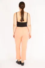 Kadın Yavruağzı Büyük Beden Ütü  İzi Çima Dikişli Beli Lastikli Yan Cepli Pantolon