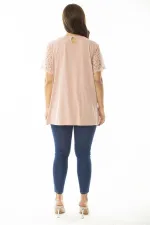 Kadın Büyük Beden Somon Önü Ve Kolları Dantel İçi Viskon Bluzlu Tunik 65N36956