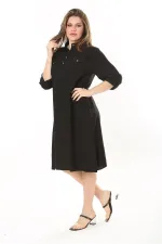 Kadın Büyük Beden Nar Ön Pat Düğmeli Süs Göğüs Cepli Kol Boyu Ayarlı Elbise 65N37871