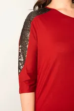 KADIN BORDO PAYET DETAYLI V YAKA KAPRİ KOL VİSKON BLUZ