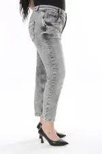 Kadın Büyük Beden Füme Yıkama Efektli Yüksek Bel Likralı 5 Cep Kot Pantolon 65N38122