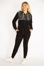 Kadın Siyah Fermuar Ve Kapşon Detaylı Baskılı Eşortman Takım 65N34841