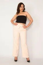 Kadın Hardal Beli Kuşak Bağlamalı Yan Gizli Fermuarlı Pantolon 65N33793