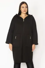 Kadın Füme Fermuar Ve Kapşon Detaylı Kaban 65N28345