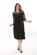 Kadın Büyük Beden Siyah Dantel Detaylı Elbise 65N37659