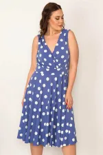 KADIN MAVİ ANVELOP YAKALI PUAN DESENLİ ELBİSE