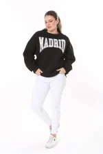 Women's Plus Size Black Embroidered Fabric Sweatshirt 65N37717