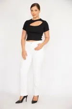 Kadın Büyük Beden Kemik Yüksek Bel Yan Kemer Lastikli Likralı 5 Cepli Kot Pantolon 65N37894