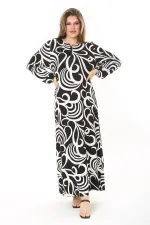 Kadın Büyük Beden Kahve Yaka Bağcıklı Uzun Kollu Maksi Boy Elbise 65N37866