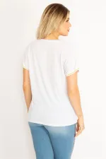 Kadın Beyaz Ön Baskılı Kolları Ribanalı Bluz 65N34715