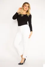 Kadın Kemik Paçası Dantel Ve İnci Detaylı Yan Bel Lastikli Likralı Kot Pantolon 65N34959