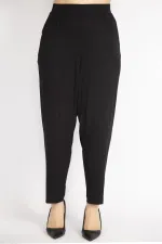 Kadın Siyah Büyük Beden Şalvar Kesim Yan Cepli Viskon Pantolon